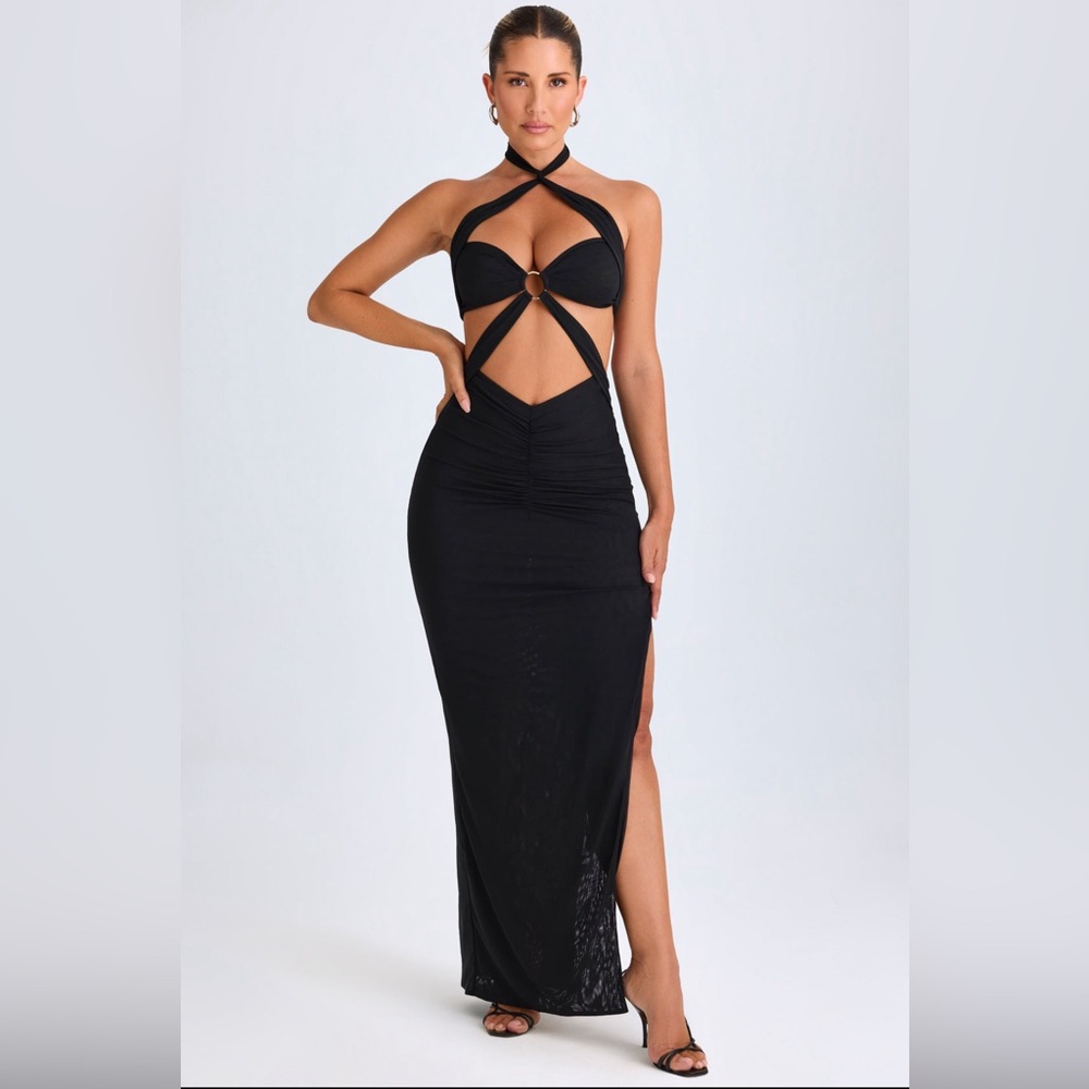 Oh Polly BETHANIA Hardware Cut-Out Halterneck Maxi Dress Black (US Shipp…